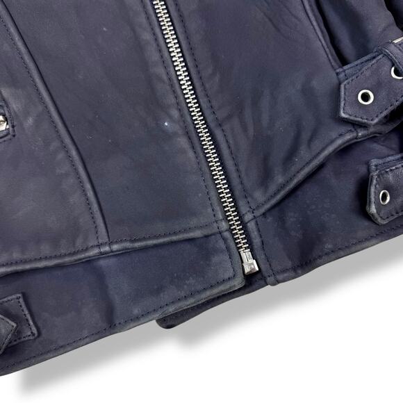 THE KOOPLES blue lamb leather motorcycle biker jacket - Picture 15 of 16